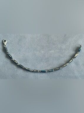 VINTAGE 925 K THAI SILVER LINK BRACELET WITH MULTICOLORED OPAL GEMS 7”